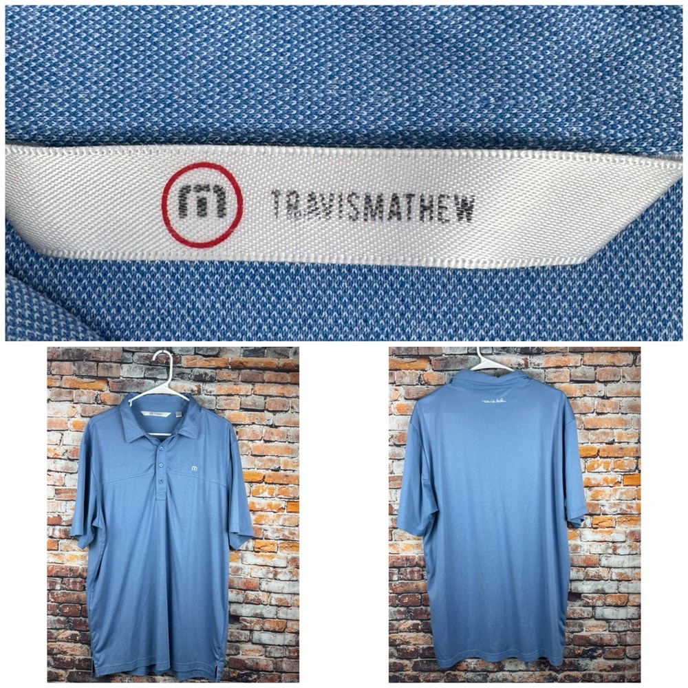 Travis Mathew Golf Blue Heater Polo Short Sleeve Shirt XL Polyester Wicking